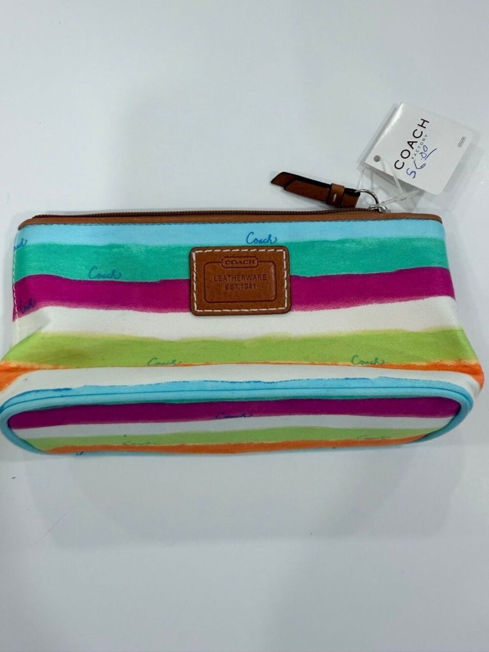 Coach Hampton Watercolor Striped Canvas Cosmetic Pouch NWT